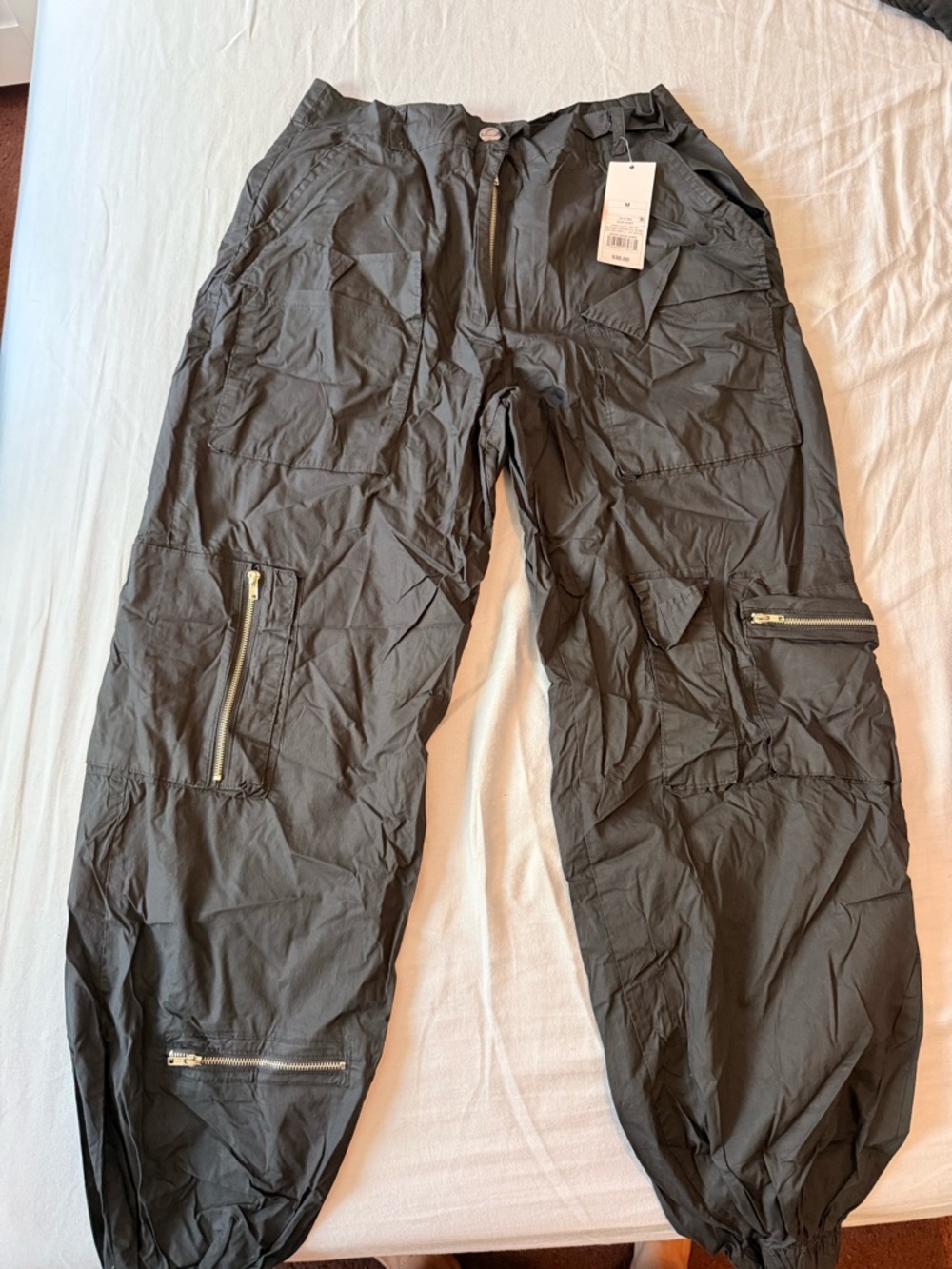 Women Black Cargo Pants with Zipper Details